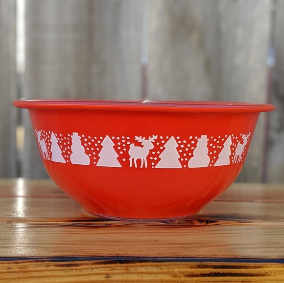 Pyrex Other - Vintage Pyrex Clear Bottom Red Snowman Mixing Bowl